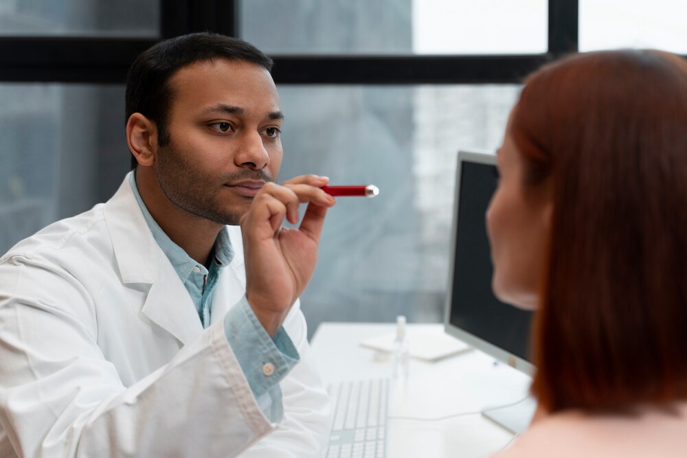 Side view doctor checking patient
